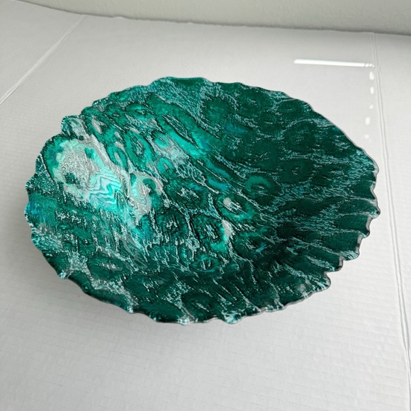 Pier 1 teal turquoise glass decorative mosaic large centerpiece bowl - Picture 3 of 9